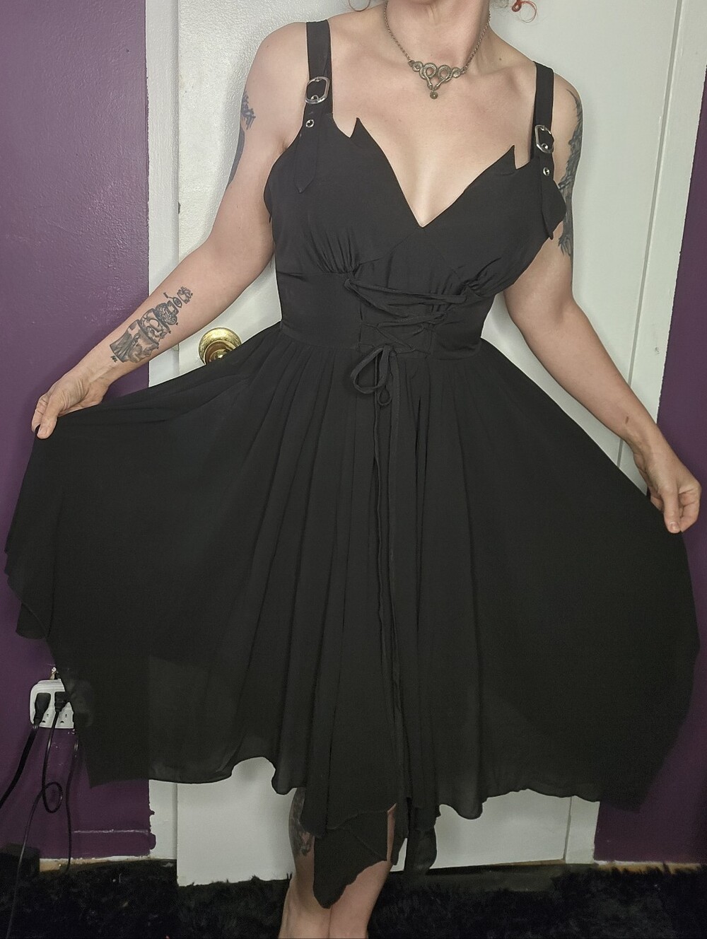 Black Strap Fit-and-Flare Dress